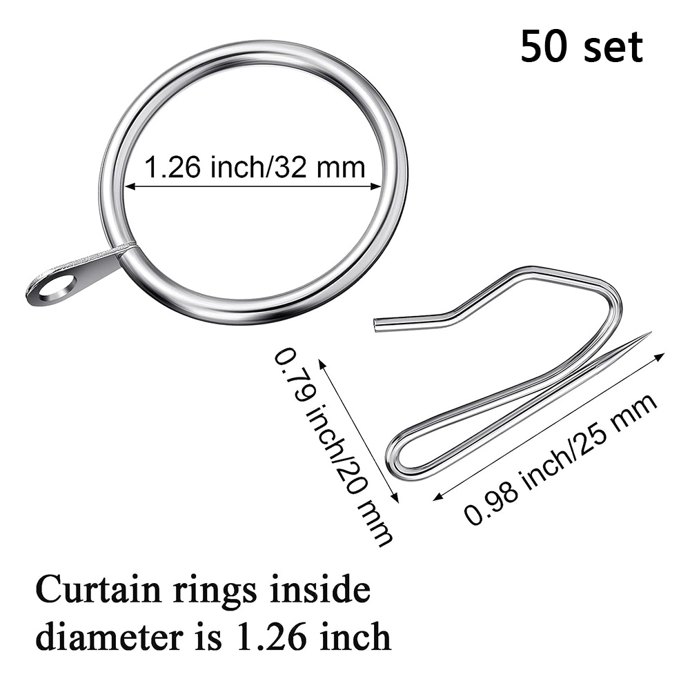 50 set gardinkrokar med veck, ringveck, metallkrokar med nypveck: Vit