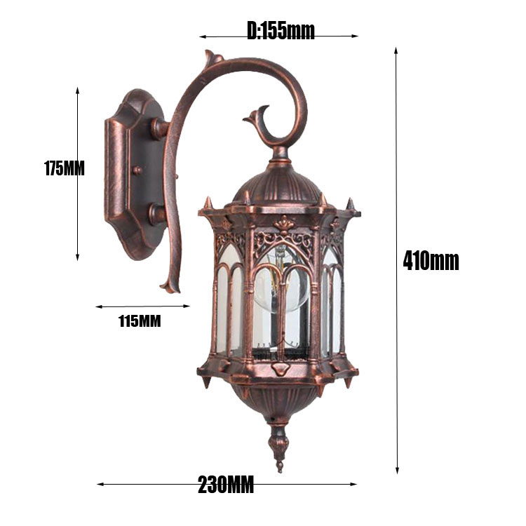 Lámpara de pared para pasillo, de estilo europeo, para exteriores, lámpara impermeable para pared de patio, simple, para villa, puerta, balcón, pasillo, luz de pared retro: Red bronze