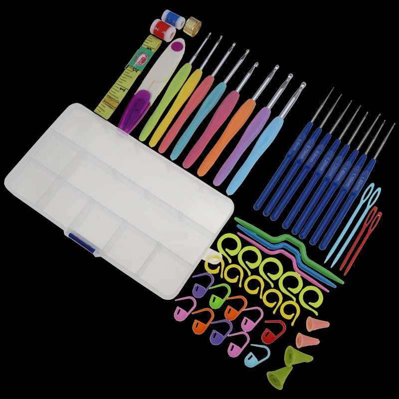 57 in 1 Full Set DIY 16 sizes Crochet Hooks Needles Stitches Knitting Craft Case Crochet agulha set Weaving Tools Sewing Tools