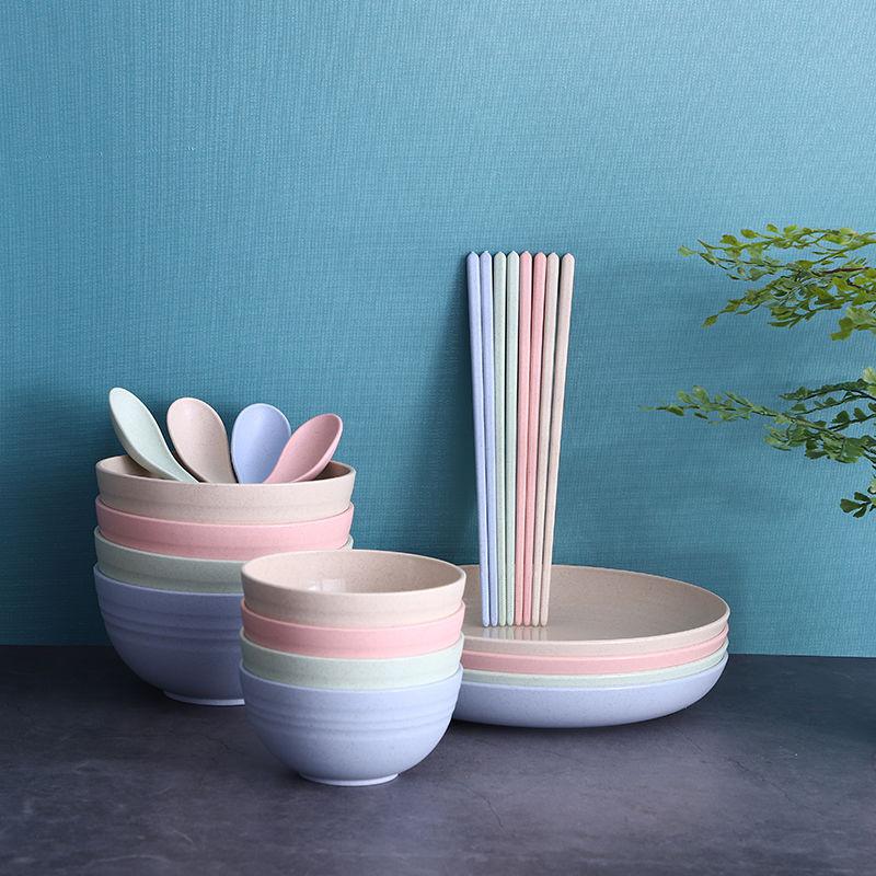 4 stuks effen plastic bord rond vaisselle servies serviesset borden en schalen eetstokjes keuken eetkamer kinderbord: Zilver