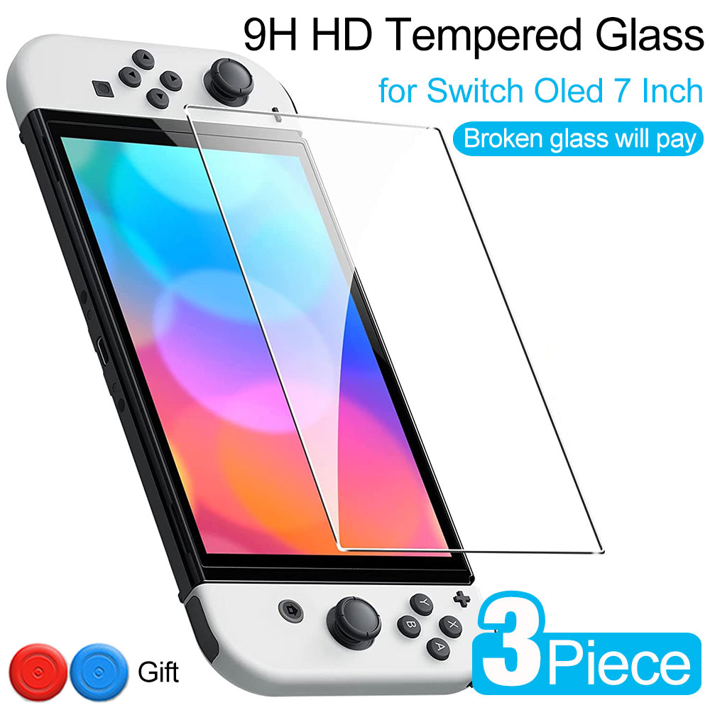 3 stück gehärtetes glas , 9h hd-displayschutzfolien für nintendo switch oled, explosionsgeschützter displayschutz für switch oled-zubehör
