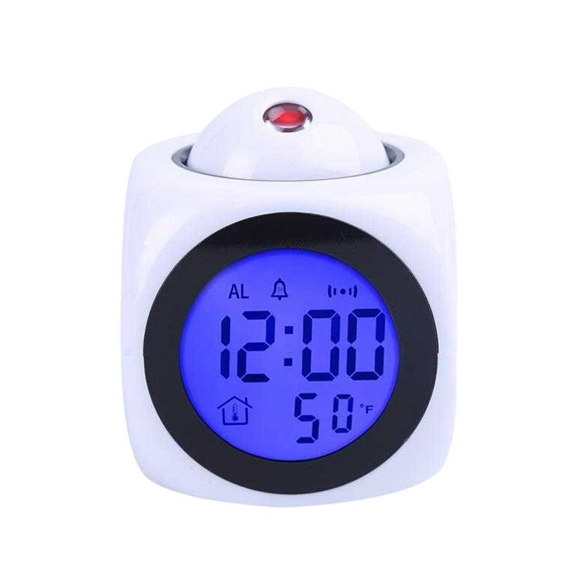 Attention Projection Digital Weather LCD Snooze Clock Bell Alarm Display Backlight LED Projector Home Clock Timer: White