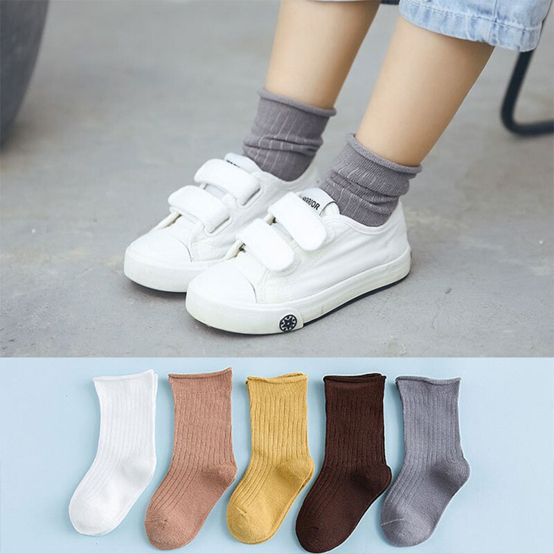 5 par/lote primavera otoño bebé calcetines rizado Color sólido chico chica delgada Calcetines de algodón calcetines DE LOS NIÑOS Calcetines 0-12 años