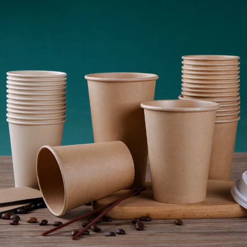 Disposable Paper Cups 8oz/9.5oz Kraft Paper Cups Coffee Milk Cup Paper Cup For Drinking Party Supplies milk tea cup