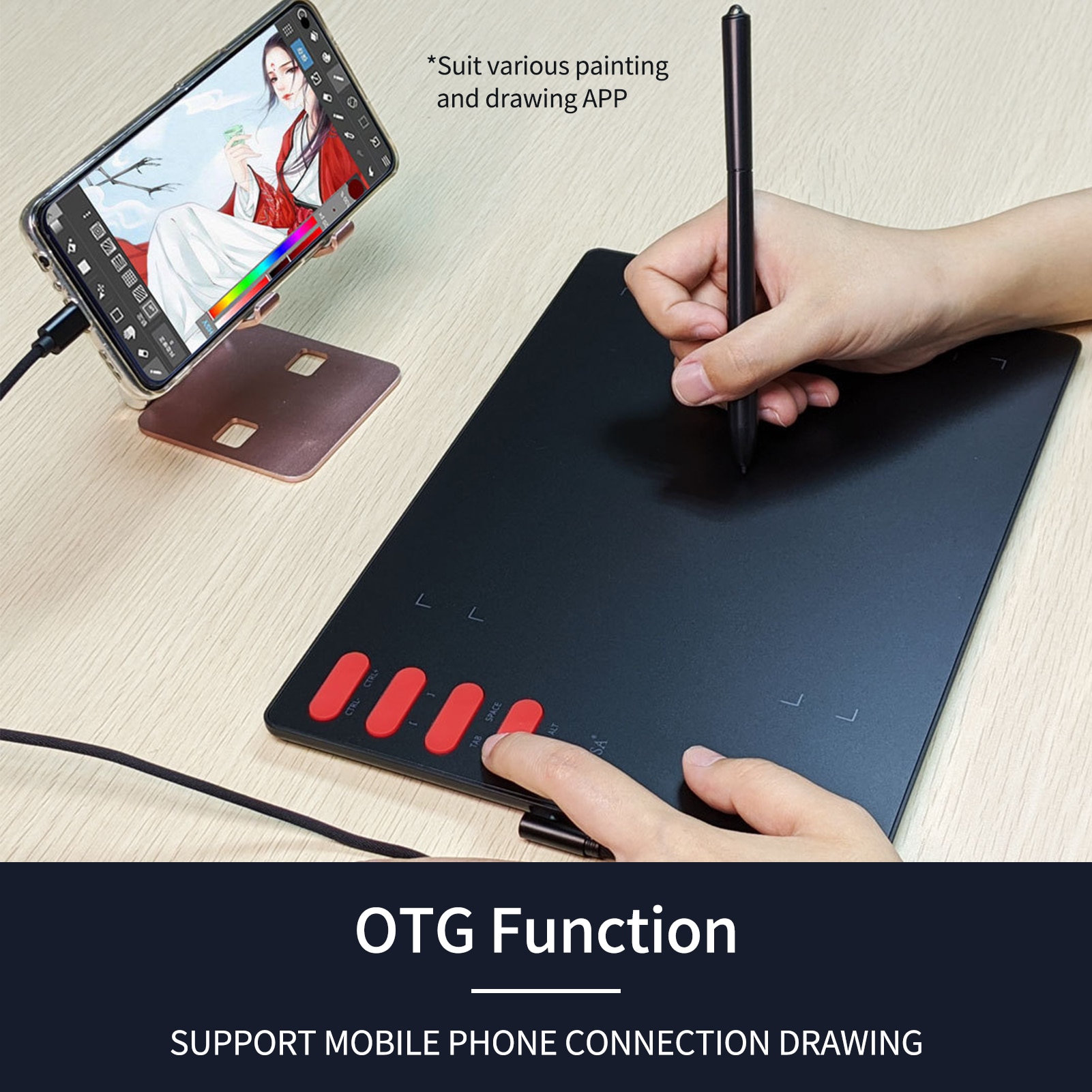 T505 Graphics Drawing Tablet Ultralight Art Creation Sketch Battery-free Stylus 30 Pen Nibs 8192 Levels Pressure 8 Shortcut Keys
