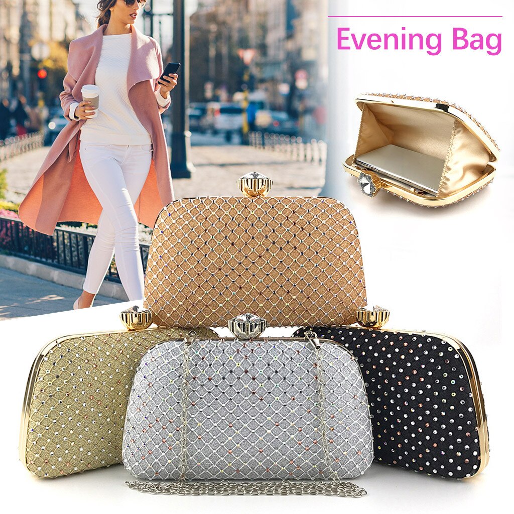 Luxury Women Evening Bag Party Clutch Bag Wedding Purse Party Banquet Handbag Chain Shoulder Bag Bolsas Black Gold Silver #LR4