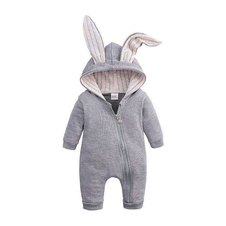 Elvesnest Baby Romper Cartoon Bunny Baby Meisje Kleding Katoen Lange Mouwen Rits Hoodie Pasgeboren Jongens Rompertjes 1-24 Maanden: Gray / 3M