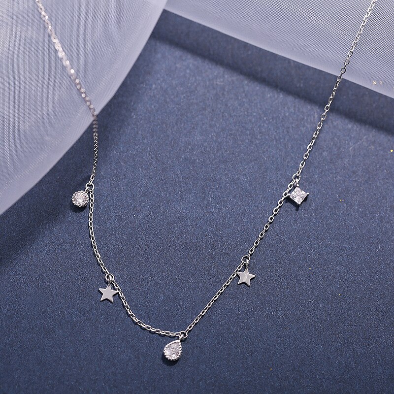 Collar delicado con forma de gota de agua de estrella para mujer, cadena de clavícula, collar de circonio de Color plateado, de joyería para boda S-N714