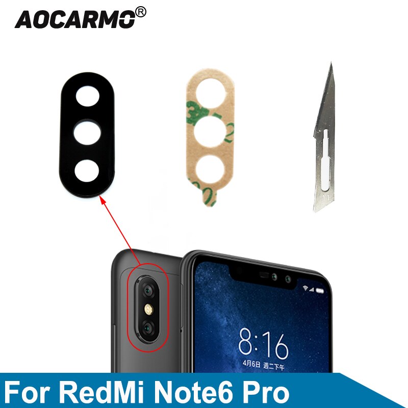 Aocarmo Achter Back Camera Lens Glass Cover Met Sticker Lijm Voor Xiaomi Redmi Note 6 Pro 6.26 "Vervanging