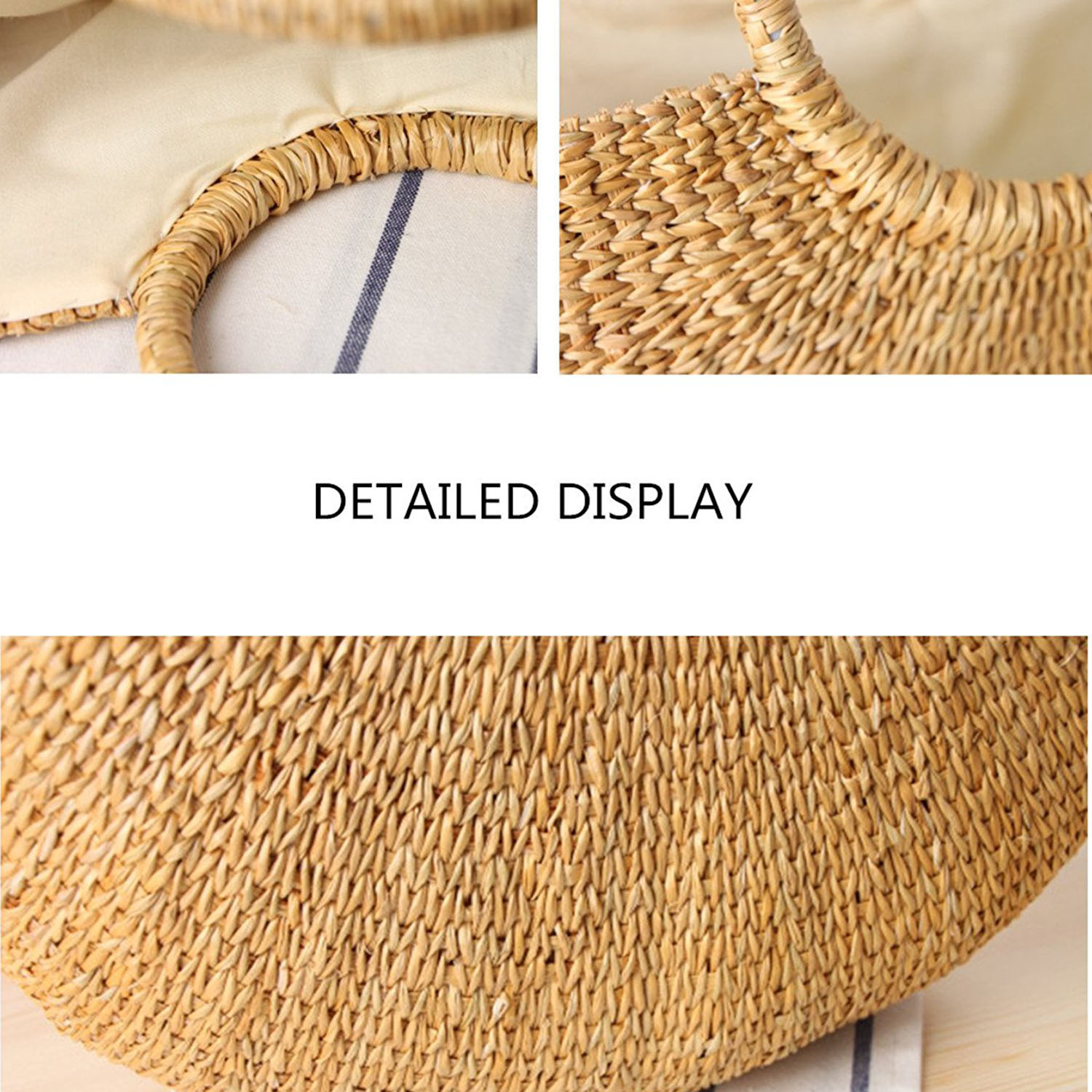 Dcos-Womens Vintage Stro Geweven Handtassen Casual Strand Grote Tassen Met Ronde Handgreep Ring(Hairball)