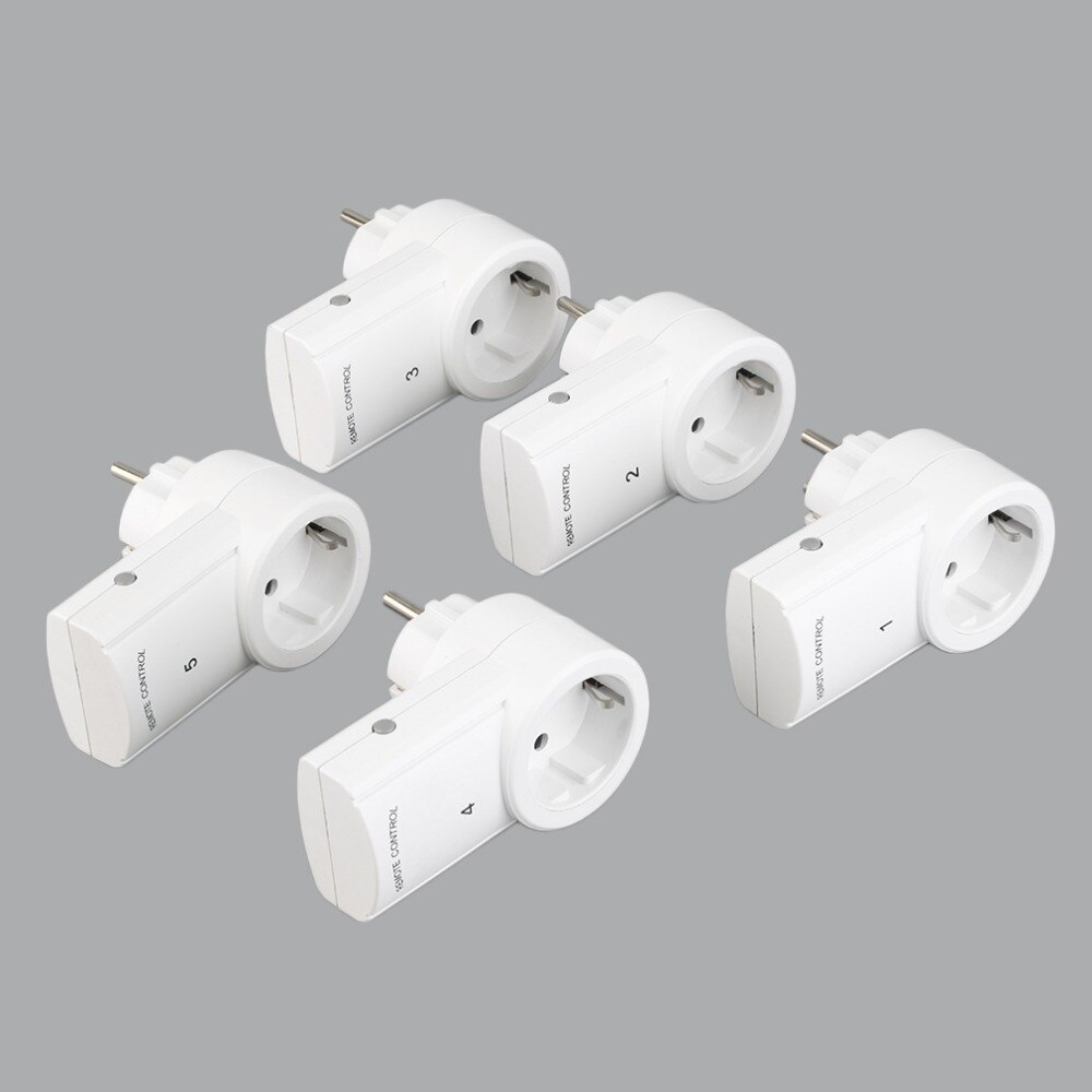 5 Wireless Switches Socket Remote Control Power Outlets Electrical Plugs Adaptors with EU Plug White