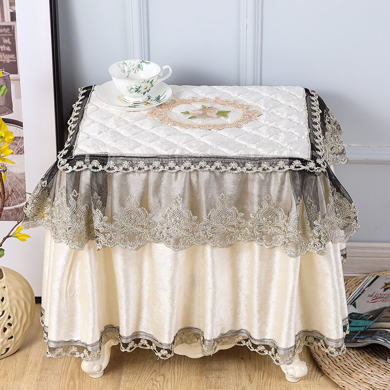 Flannel bedside table cover cloth European style lace bedroom fabric small table cloth bedside table cover square towel Luxury: Style 7