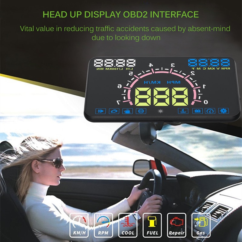 Onever auto hud 5.5 '' head up display obd 2 ii euobd bil fortkörning varning för hög hastighet varning vindruta projektor hd auto display