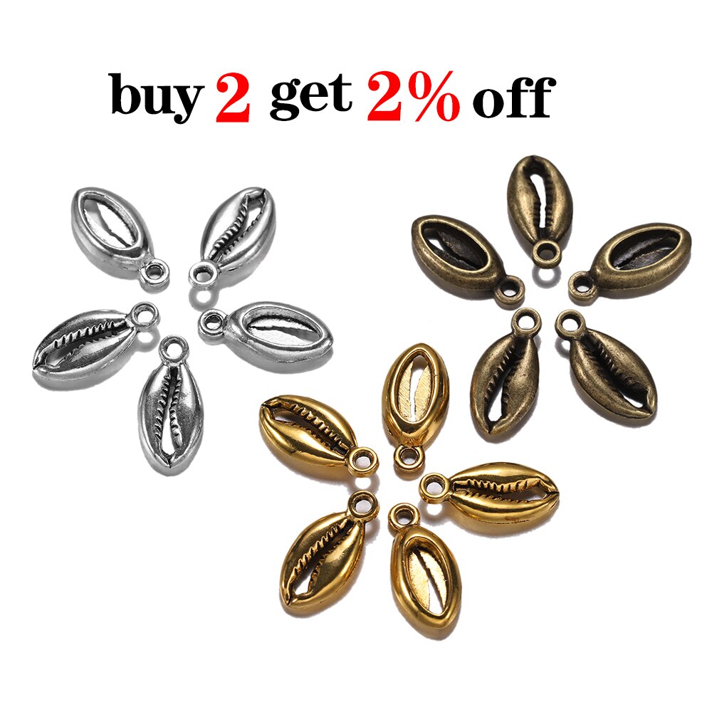 20pcs/lot Plated Antique Gold Bohemian Cowrie Conch Shells Charm Pendant For Necklaces Bracelet Jewelry Makings Supplies