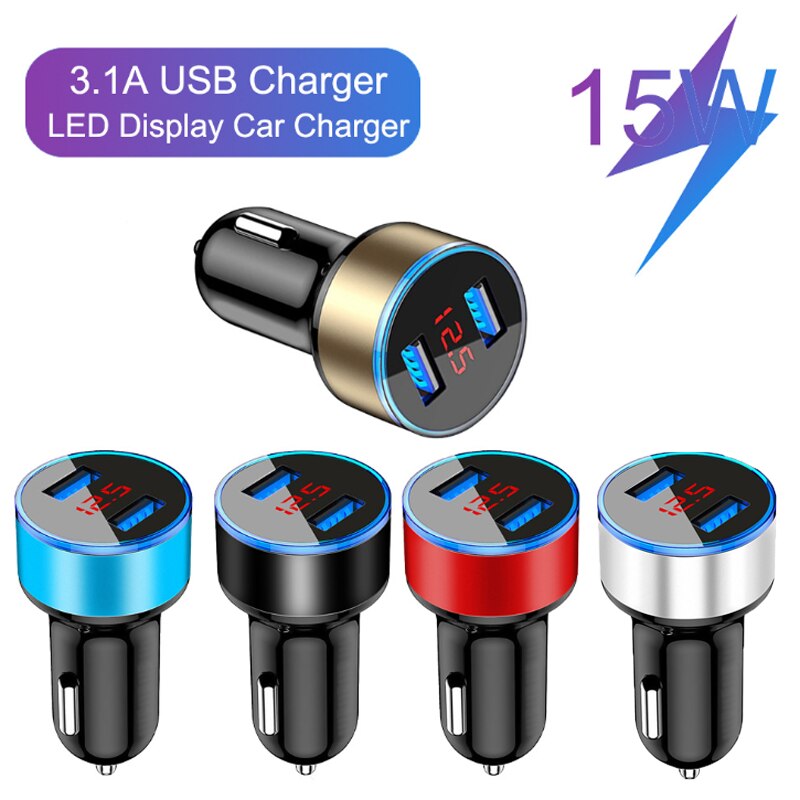 3.1A Dual USB LED Mobile Phone Fast Car Charger For Samsung A02S A32 A42 A72 5G S21 S20 FE A21S A51 A71 M31 M51 Note 20 Charger