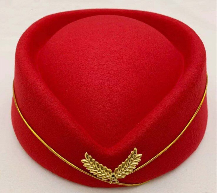 Naiveroo flygvärdinna kadett sexig formell uniform hatt kepsar tillbehör ull filt pillbox flygvärdinnor basker hatt baskeps: Röd