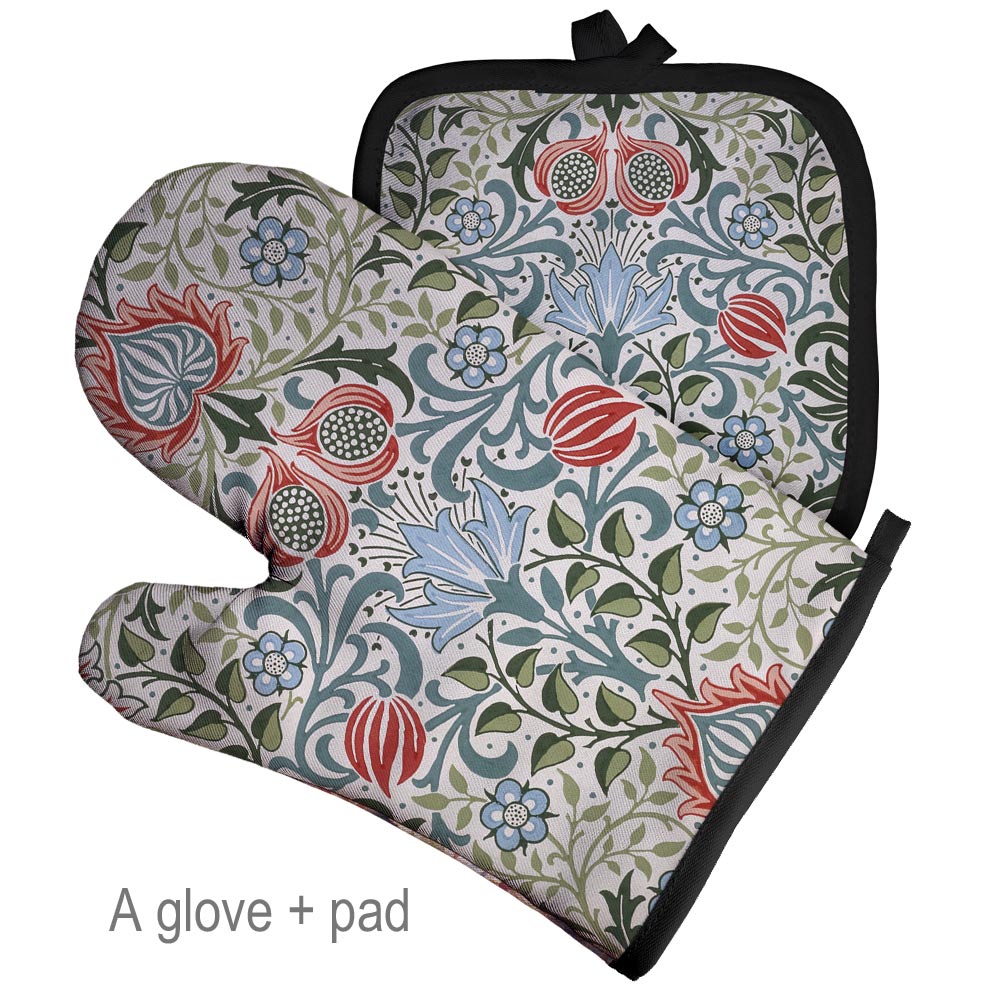 Retro Pattern Microwave Glove Potholder Polyester Oven Mitt Insulation Gloves Kitchen Pad Baking BBQ Gloves Home Decor: Pink