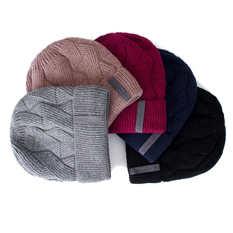 Vinterhuer til mænd twist varm skibeanie uld og bomuldsblanding afslappet strikhue