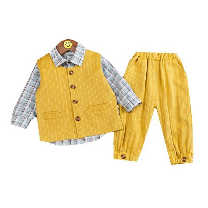 Kinderkleding Sets Herfst Winter Kinderen Jongens Kleding Lange Mouwen Plaid Shirt Vest Gestreepte Broek Gentleman Jongens Pakken