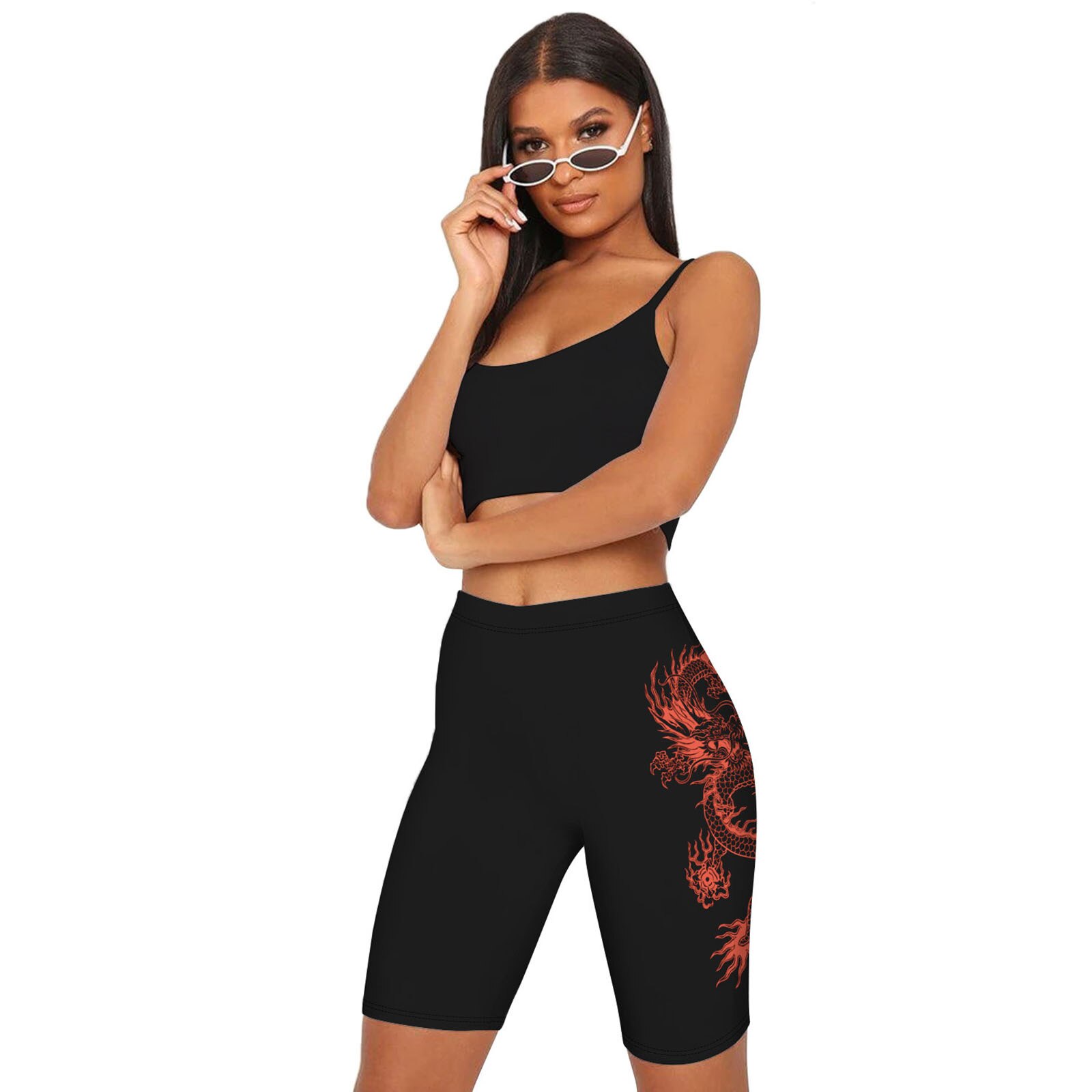 Summer Women's Chinese Dragon Printed High Waist Push Up Skinny Hips Casual Comfortable Sports Fitness Jogging Running Shorts#p4