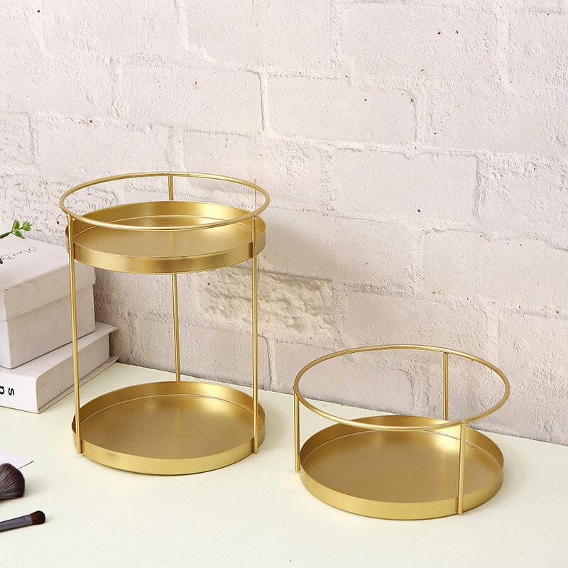 Iron Art Makeup Organizer Box Round Double-Layer Make up Rangement Cosmetic Organizer Coiffeuse Desktop Perfume Display Rack