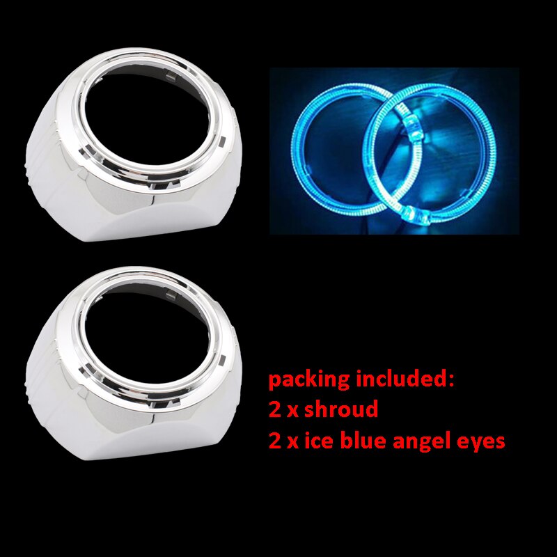 Taochis 3.0 tommer bi-xenon stor s-max shroud angel eyes led billykter rød hvit blå for bi xenon bi led projektorlinse: Isblå
