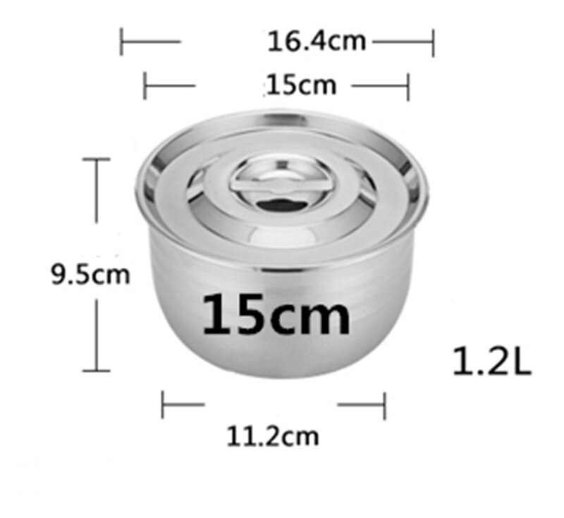 304 Roestvrij Staal Wastafel Deksel Soep Koken Pot Olie Kruiden Pan Cilinder Vat Ei Kom Gestoofd Pot Melk Zout Opslag fles: no handle 15cm