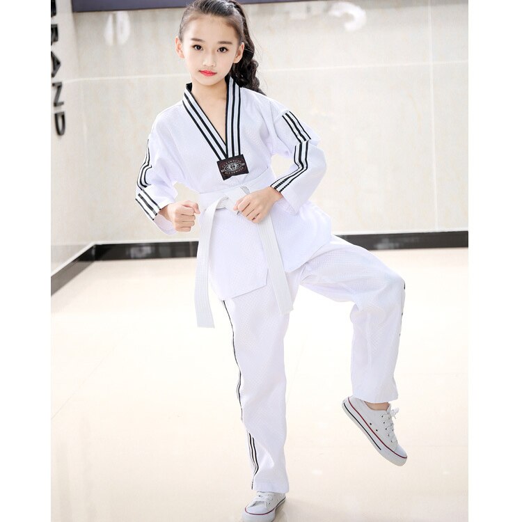 Katoen Materiaal Wit Taekwondo Uniform Voor Kinderen En Volwassen 110Cm Tot 190Cm Zwart Wit Strip Taekwondo Dobok