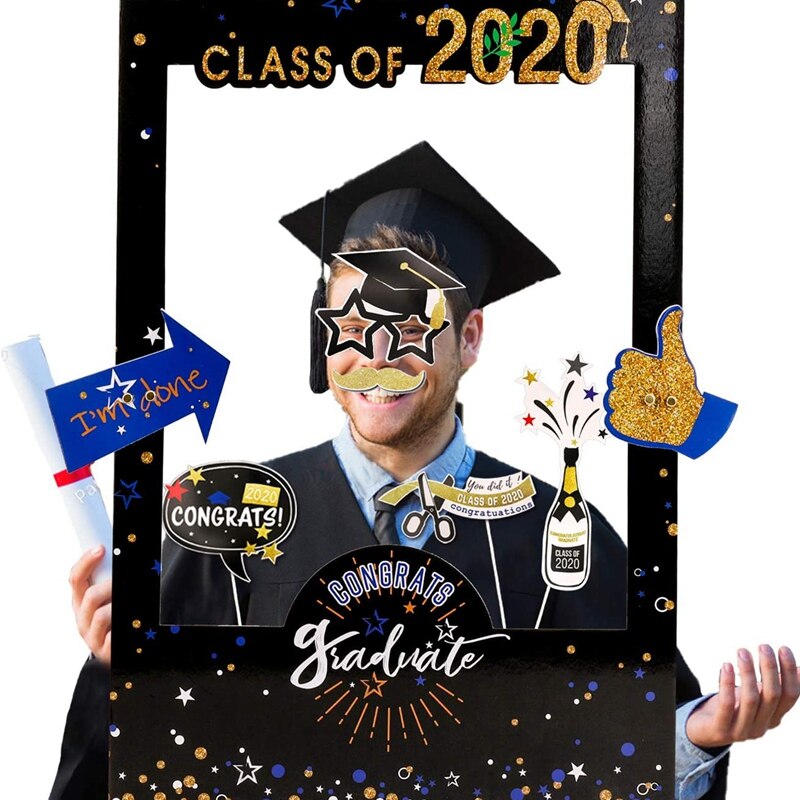 Graduation Photo Booth Props with Class of Grad Photo Booth Frame Selfie Picture Frame DIY Kit for Graduation Party Decorat