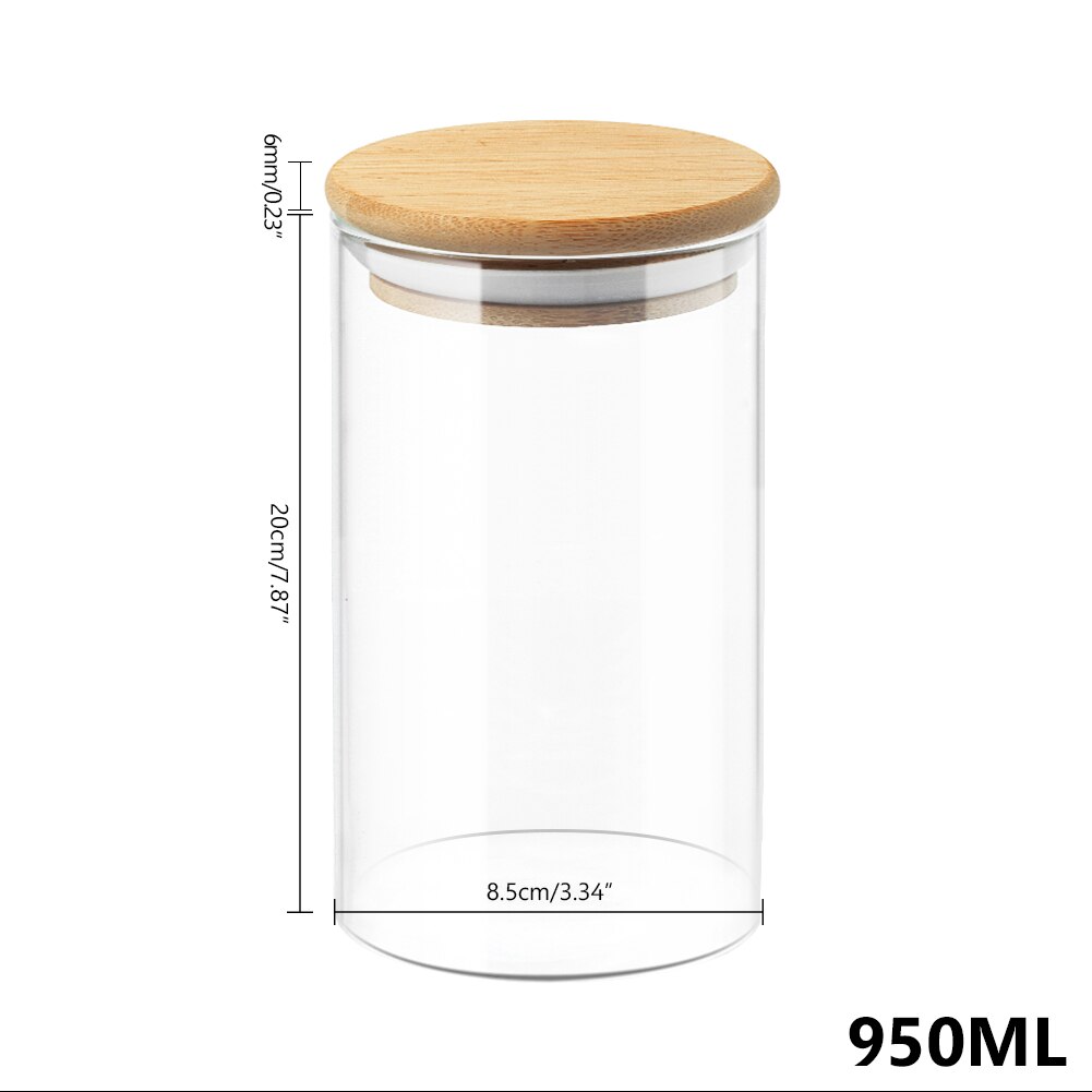 Afgesloten Glazen Pot Met Bamboe Deksel Bus Voedsel Opslag Keuken Flessen Container Voor Losse Thee Bean Suiker Zout Koffie: 950ml 8.5x20cm