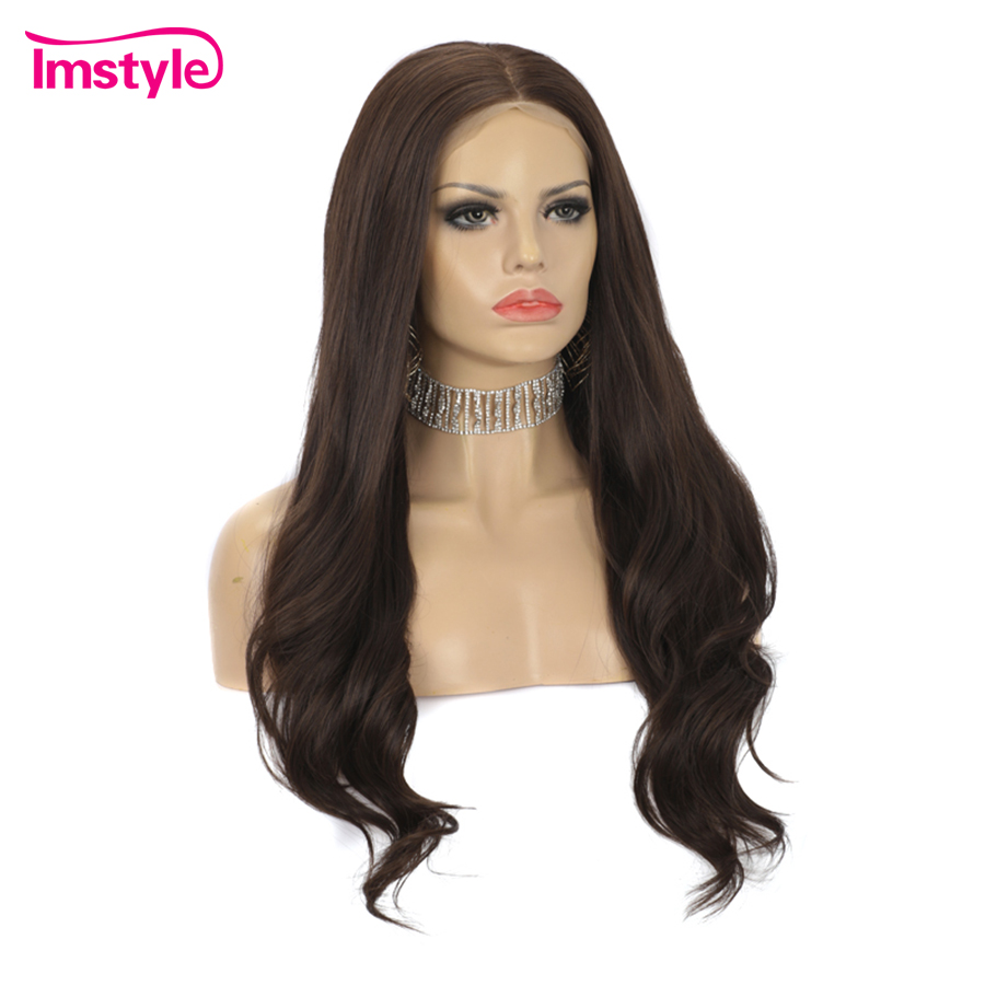 Imstyle 13x6 Big Lace Front Wig Long Brown Synthetic Lace Front Wig Natural Hairline Heat Resistant Fiber Daily Wig For Women