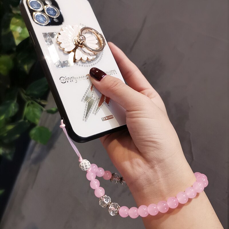 Cute Charm Rhinestone Mobile Phone Chain Rope Crystal Bead Bracelet For iPhone Huawei Mobile Phone Keychain Bead Lanyard