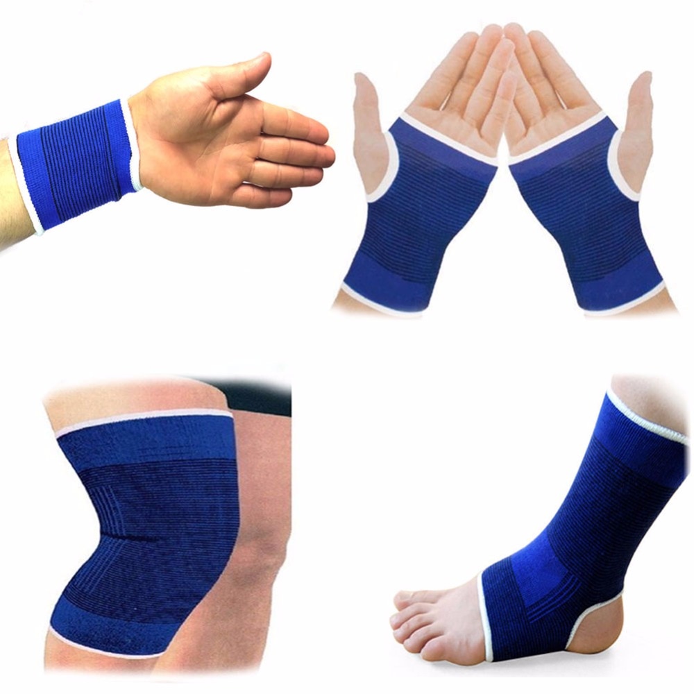 1 Paar Elastische Knie Blauwe Kniebeschermers Knie Brace Been Artritis Injury Gym Mouwen Elastische Bandage Enkel Brace Ondersteuning