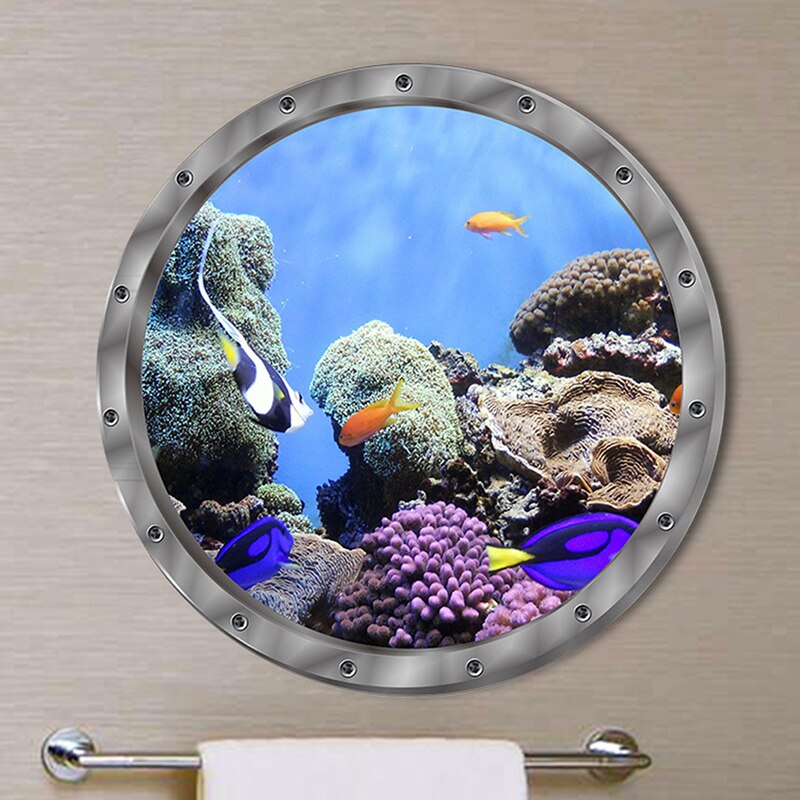 1PC Underwater Fish Wall Stickers Waterproof Dolphin Turtle Sticker for Washing Machine Decoration for Bathroom Decals PVC: A