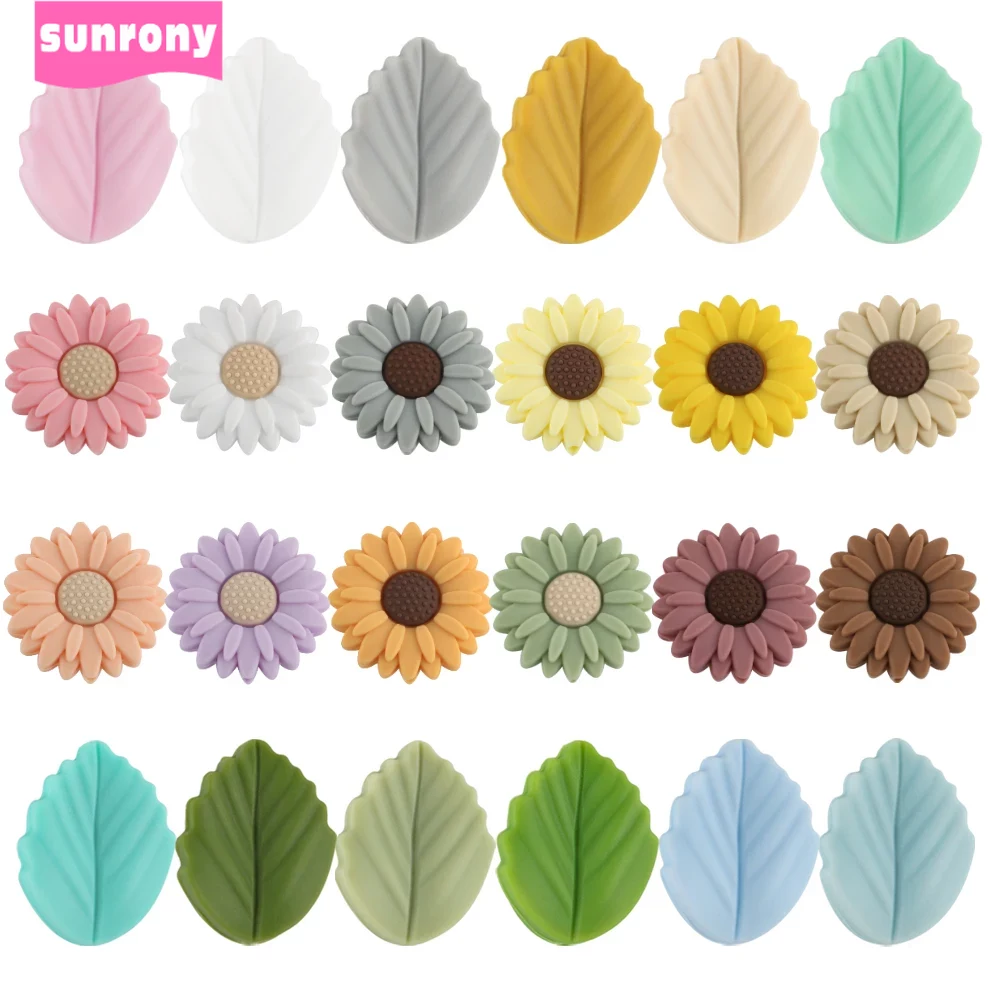 Sunrony 10 Stück Mini Blatt Blume Silikon Perlen für Schmuckherstellung Lebensmittelqualität DIY Schnullerkette Halskette Zubehör Babyspielzeug