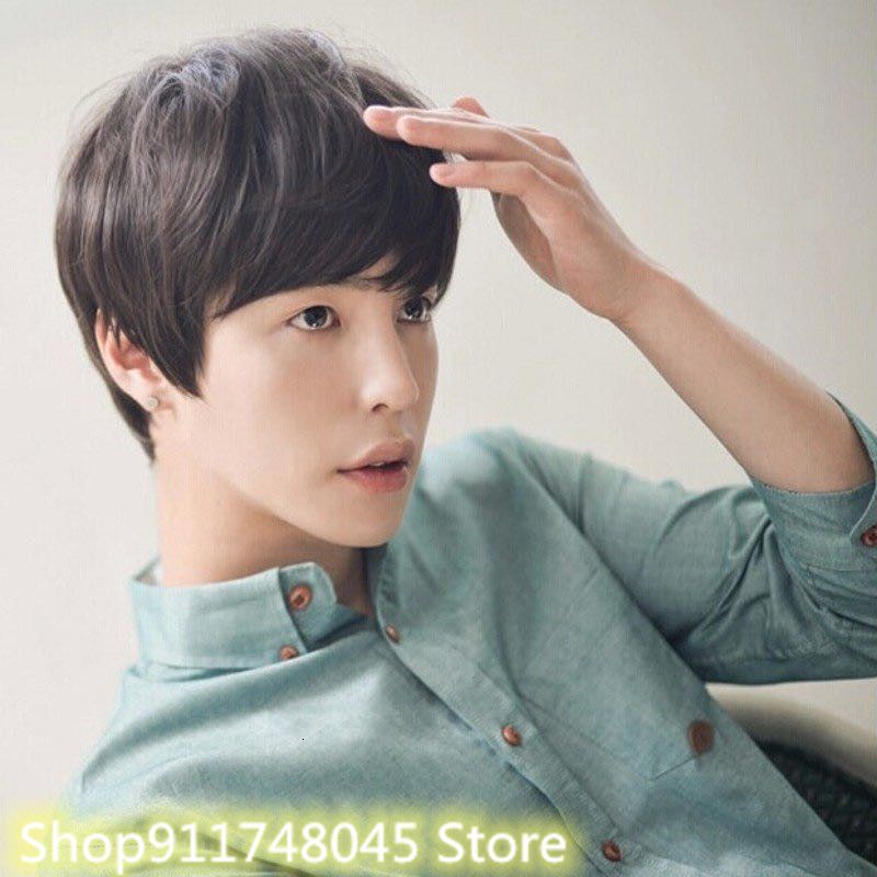 Korean Unisex Short Straight Hair Wig Full Head Wig Gray Black Cosplay