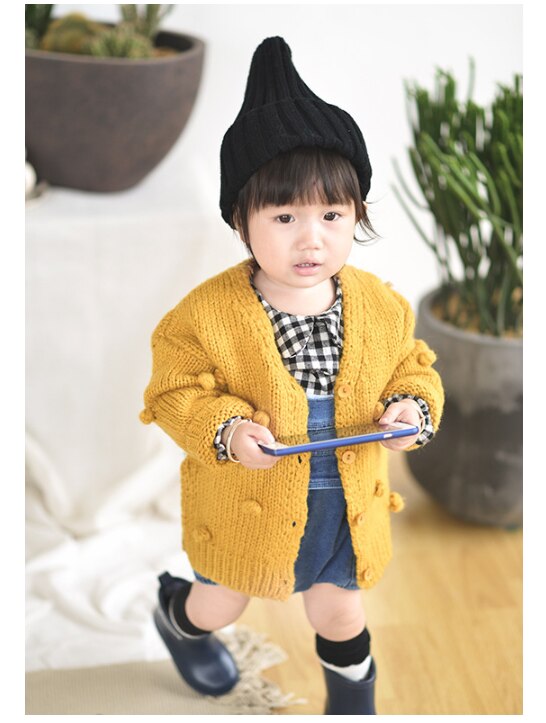 brand Autumn Winter Baby Girl Cardigan Knitted Hair-Ball Sweater Jacket Outwear Clothing Toddler Children Cotton Coat: yellow / 18M
