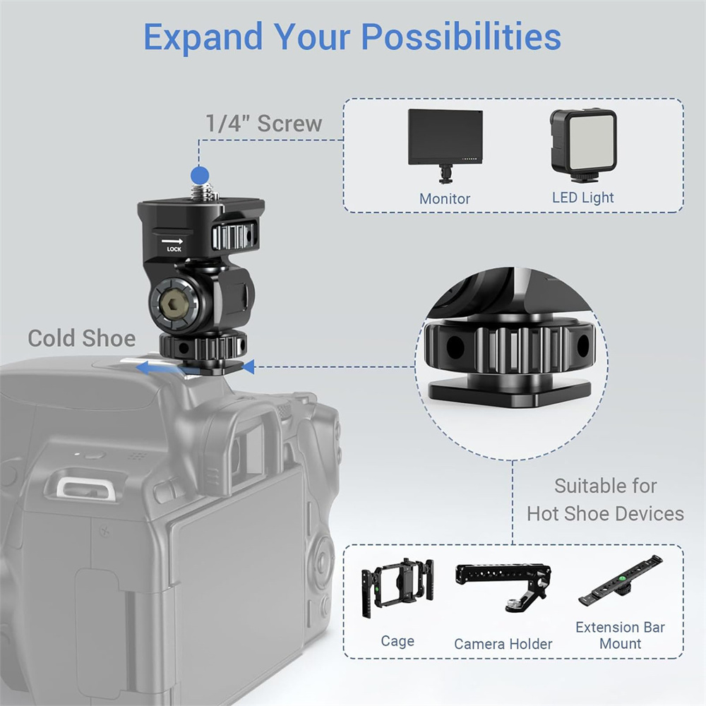Aluminium DSLR Kamera Klemme Einstellbare Monitor Halterung mit Kalten Schuh 1/4 Schraube für Kamera Monitor Blitzlicht Mikrofon Blitzschuh Halterung