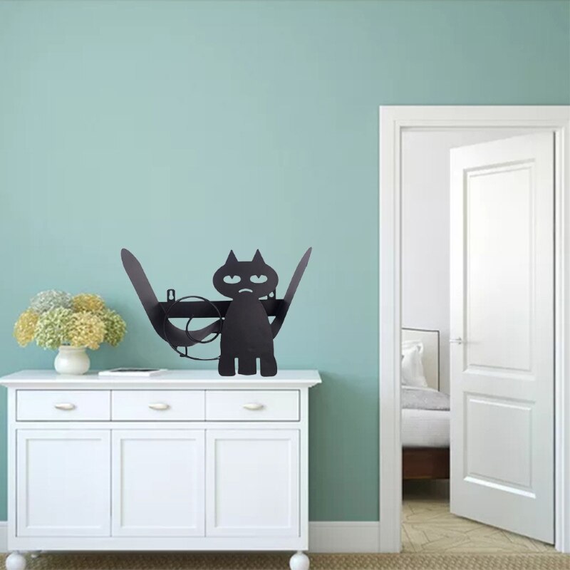 Sort kat toiletpapirholder lodret badeværelse jern opbevaring stående håndværk ornamenter køkkenpapirrulleholder indretning