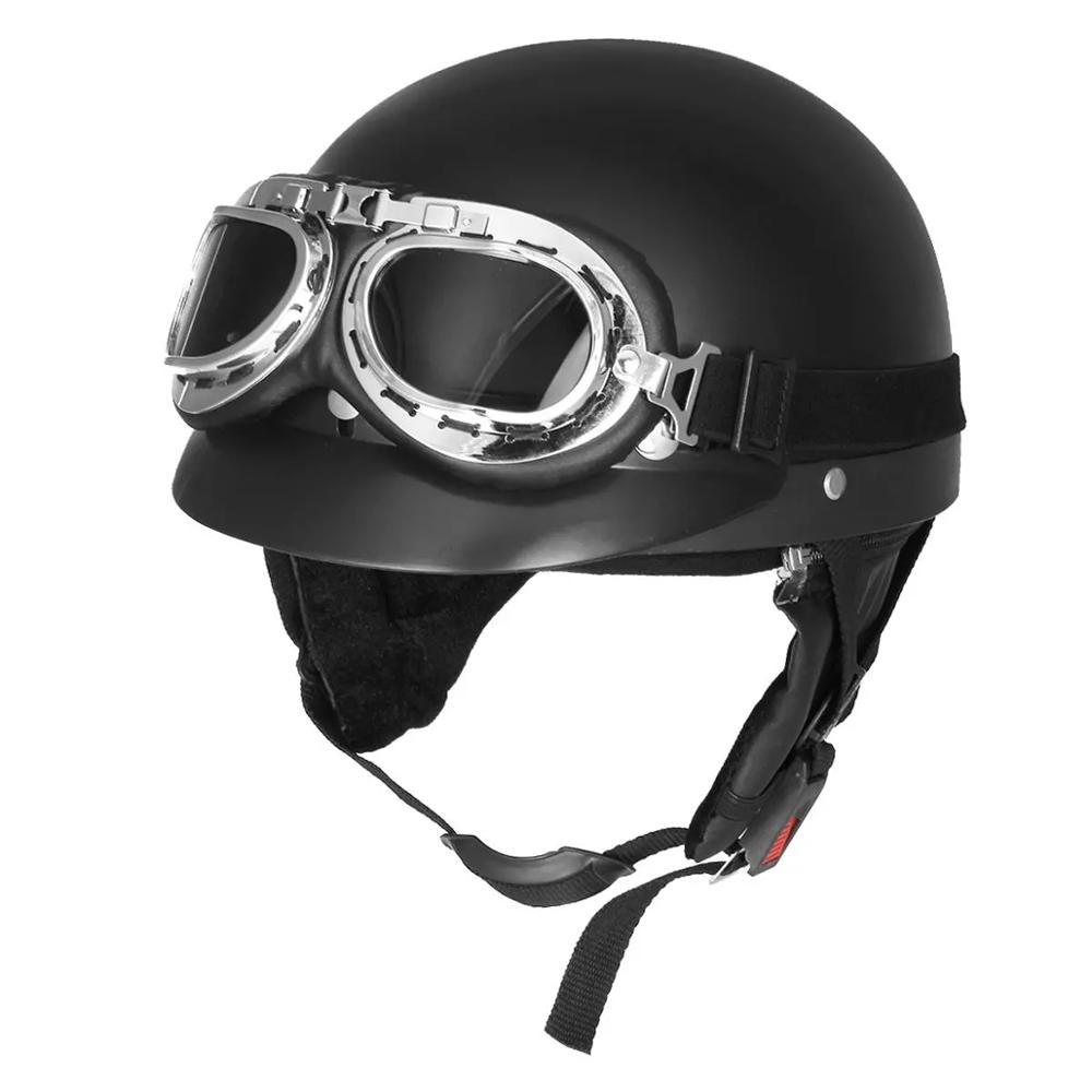Retro mat sort motorcykel halv ansigt hjelm biker scooter med solskærm uv beskyttelsesbriller cafe racer