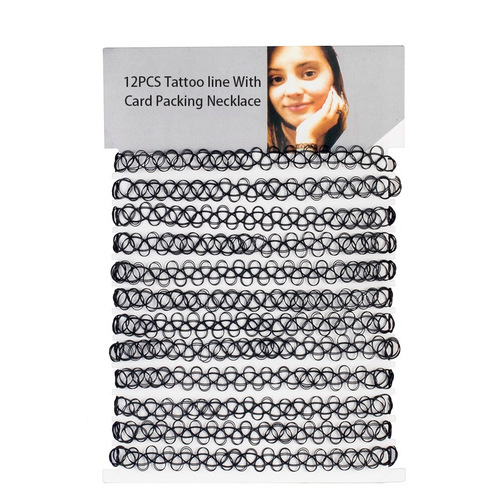 12 stk vintage hippy stretch tatovering choker halskæde elastisk chocker halskæde fiskeline tatoverings halskæde