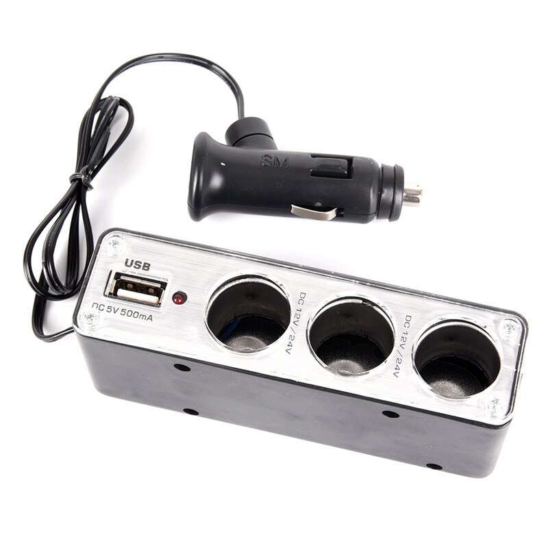 1 sztuk potrójny rozdzielacz gniazda papierosów lżejszy adapter wtyczka i Port USB 3 sposób ładowarka