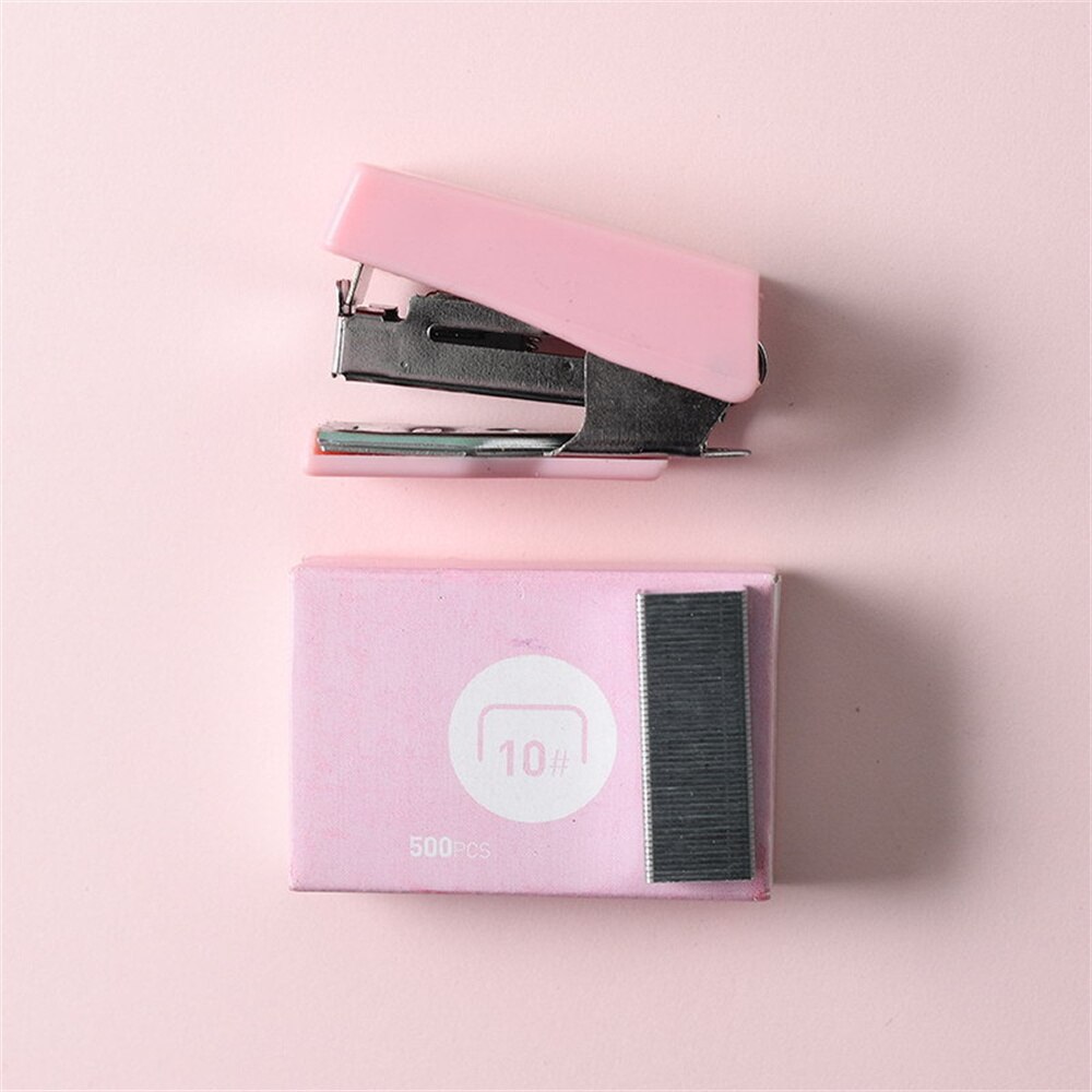 Agrafeuse en métal de couleur Morandi, mignon, avec 500 agrafes, outils de reliure, papeterie Kawaii, fournitures scolaires et de bureau, 10 #: pink