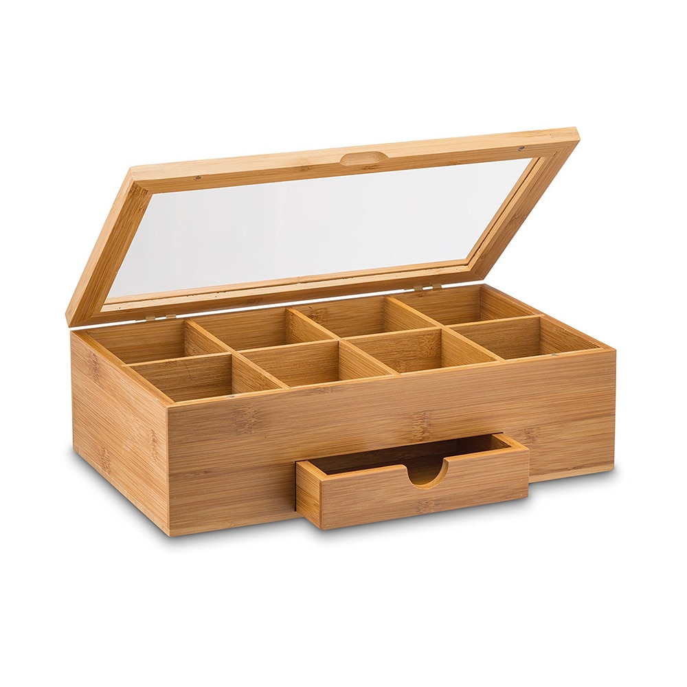 5-Grid Natural Wood Tea Caddies Tea Bag Multifunctional Storage Box With Acrylic Glass Window Sugar Packet Container Storage