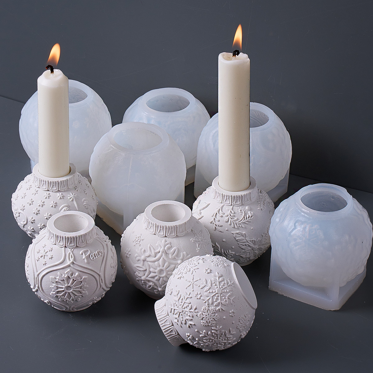 Forma Silikonowa Świecznik Świąteczny Seria Wzór Wytłaczany Płatek Śniegu Kwiat Miłość i Pokój Gwiazda Gips Beton Forma robić Odlewania Dekoracja Domu
