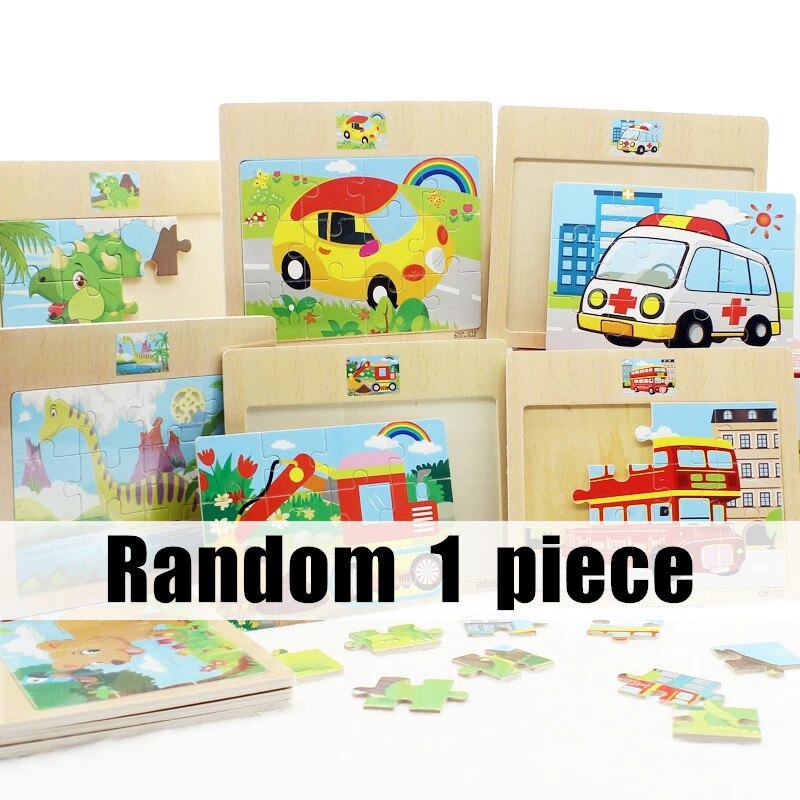 Kids Wooden Puzzles 12 Slice Cartoon Animals Traffic Jigsaw For Children Montessori Toys Educational Learning Game MG150