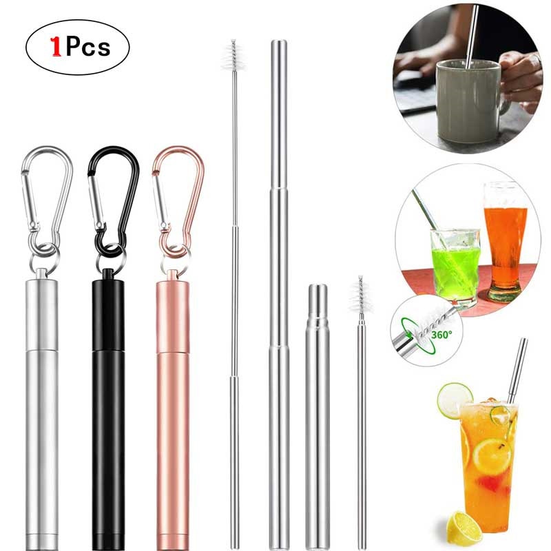 Portable Metal Straw Reusable Telescopic Travel Straw With 1 Brush& Storage Case Stainless Steel Drinking Straw Bar Accessories