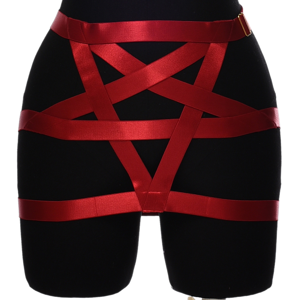 Arnés de pentagrama de estrella, falda ajustable, jaula de cuerpo, ropa Sexy hueca para , Liga de colocación gótica, arnés para el cuerpo: N-P0114-JHS