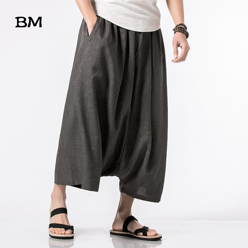Mannen Laag Kruis Wijde Pijpen Cross Broek Plus Size M-5XL Elastische Taille Effen Kleur Casual Broek Mannelijke Mode Toevallige harem Broek