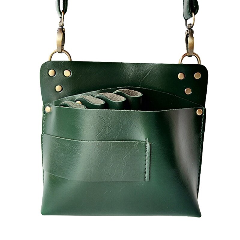 Pu Leer Haar Schaar Zak Waterdichte Kapper Scissor Pouch Kreukherstellend Kappers Pocket Grote Capaciteit Kapper Bag: Green